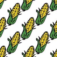 Seamless pattern with yellow corn icons. Colored corn background. Doodle vector illustration with vegetables