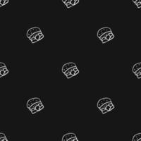 Seamless pattern with burger icons. Black and white hamburger background. Doodle vector burger illustration