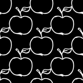Apples pattern. seamless doodle pattern with apples. Black and white vector illustration with apples