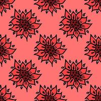 Seamless floral vector pattern. Colored flowers background. Doodle floral pattern with red flowers. Vintage floral pattern illustration