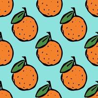 Seamless pattern with orange icons. Colored orange background. Doodle vector illustration with fruits