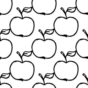 Apples pattern. seamless doodle pattern with apples. Black and white vector illustration with apples