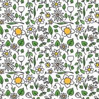 Colored seamless floral vector pattern. Doodle floral pattern on white background. Vintage floral illustration with white flowers