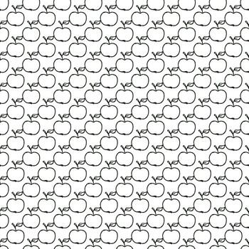 Apples pattern. seamless doodle pattern with apples. Black and white vector illustration with apples