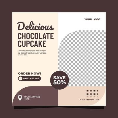 Chocolate cupcake  banner square social media post template design