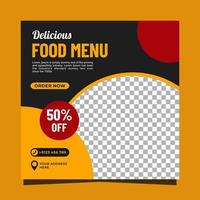 diseño de plantilla de banner de redes sociales de menú de comida deliciosa vector