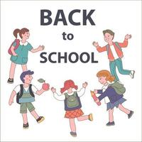 Concept for back to school banner with school kids characters sketch vector illustration isolated on white background. Schoolboys and schoolgirls in autumn educational template with copy space.