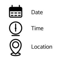 set date, time and location Icons for graphic design.Isolated on a White Background vector