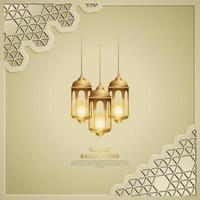 Islamic design greeting card background template with ornamental colorful of mosaic and islamic lantern. vector