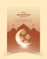 Modern poster template happy ramadan mubarak with silhouette mosque, moon light, gradient, minimalist color. vector