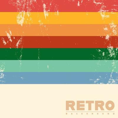 Retro background with vintage grunge texture and colored stripes. Vector illustration.