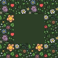 Colored seamless floral vector pattern with place for text. Doodle vector with floral pattern on green background. Vintage floral pattern