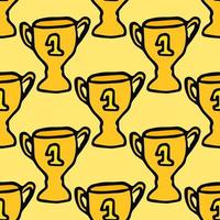Seamless doodle pattern with championship cup. vector illustration with golden cup. Sport background