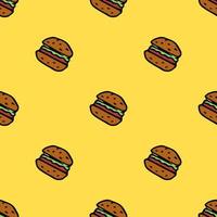 Seamless pattern with burger icons. Colored hamburger background. Doodle vector burger illustration