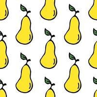 Seamless pattern with yellow pear icons. Colored pear background. Doodle vector illustration with fruits