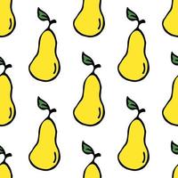 Seamless pattern with yellow pear icons. Colored pear background. Doodle vector illustration with fruits