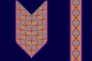 Geometric ethnic neckline embroidery pattern design. Aztec fabric carpet mandala ornament chevron necklace textile. Tribal boho native ethnic neck embroidery vector