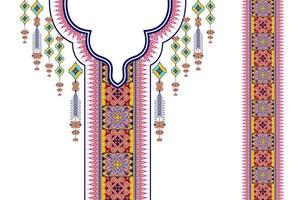 Geometric ethnic neckline embroidery pattern design. Aztec fabric carpet mandala ornament chevron necklace textile. Tribal boho native ethnic neck embroidery vector