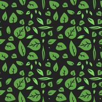 seamless pattern with green leaves. green leaves on the black background. vector