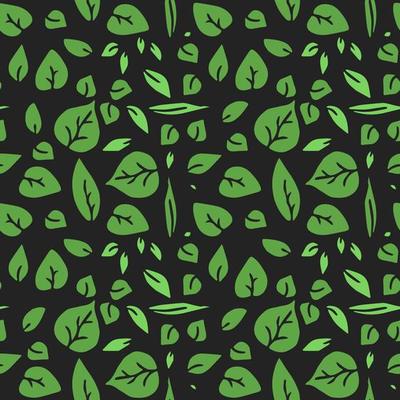 seamless pattern with green leaves. green leaves on the black background.