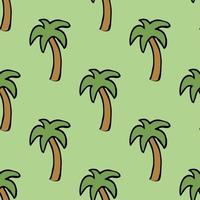 Seamless palm pattern. Colored palm background. Doodle tropic pattern with green palms. Vintage palms pattern vector