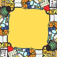 Colored vector education icons with place for text. Doodle vector frame with education icons