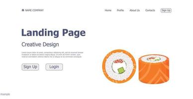 concepto de diseño de la página de destino del sitio web del restaurante de la tienda de sushi y rollos - vector