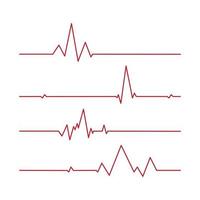 Set of 4 pcs. heart pulse - curved red line on white background - Vector