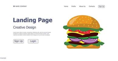 concepto de diseño sitio web de la página de destino de la hamburguesa de la tienda de alimentos - vector