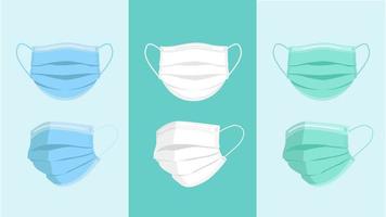 Surgical face mask with blue, white and green color to protect from corona virus vector illustration