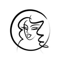 girl logo beauty salon. face of a young woman. icon cosmetology, barbershop. makeup - eyebrows and eyelashes vector