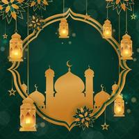 fondo de la mezquita de oro verde eid mubarak vector