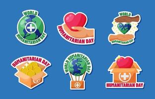 conjunto de pegatinas del día mundial humanitario vector