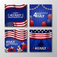 Set of 4th July Social Media Posts vector