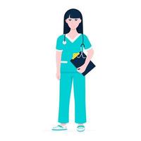 Surgeon doctor standing with clipboard and face mask flat style design vector illustration