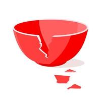 Red broken bowl flat style design vector illustration isolated on white background.