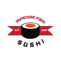 vector de logotipo de comida japonesa de sushi, con una variedad de carne de marisco, diseño de fondo adecuado para pegatinas, serigrafía, pancartas, desolladores, empresas