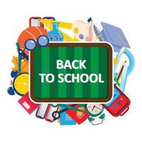 Back School Day Vector Logo Background Design, Children, Teens Reaching For Knowledge, With School Equipment