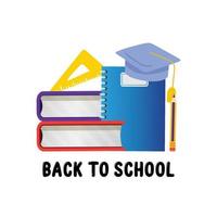 Back School Day Vector Logo Background Design, Children, Teens Reaching For Knowledge, With School Equipment