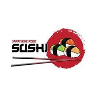 Japanese sushi food logo vector, with a variety of seafood meat, background design suitable for stickers, screen printing, banners, flayers, companies
