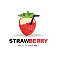 Vector of a Fruit Logo Strawberry Fresh Fruit Red Color, Available In The Market Can Be For Fruit Juice Or For Body Health Tastes Sour, Screen Printing Design, Sticker, Banner, Fruit Company