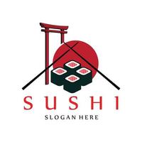 vector de logotipo de comida japonesa de sushi, con una variedad de carne de marisco, diseño de fondo adecuado para pegatinas, serigrafía, pancartas, desolladores, empresas