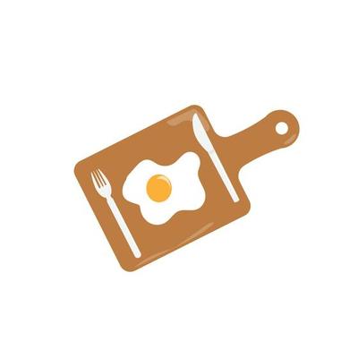 Egg fried on cutting board with fork and knife vector illustration.