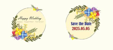 Wedding wreath invitation with colorful flowers.