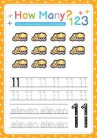 Numbers tracing template by counting vehicle vector