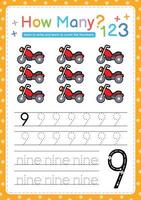 Numbers tracing template by counting vehicle vector