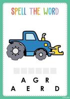 Spelling worksheet find the missing letter game for kids the word vector