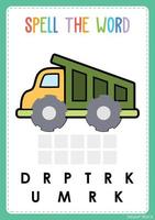Spelling worksheet find the missing letter game for kids the word vector