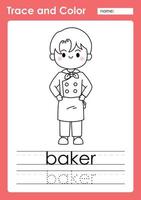 Trace and Color worksheets with occupation words vector