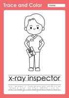 Trace and Color worksheets with occupation words vector